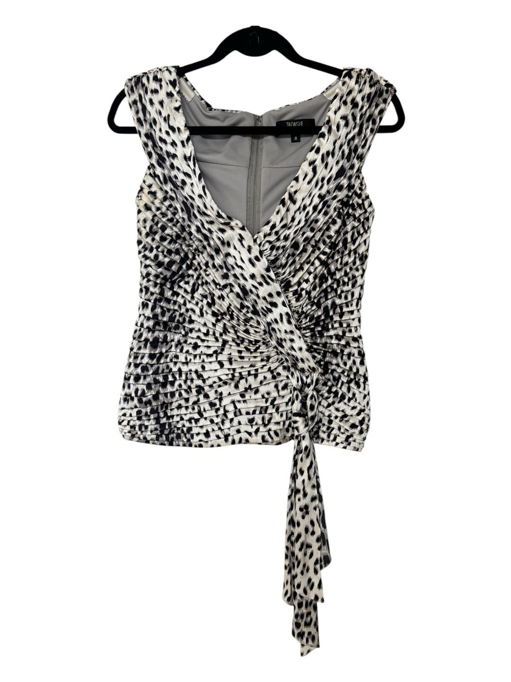 Tadashi Collection Silk Pleated Animal Print Wrap Blouse Top SW8611 Size 8